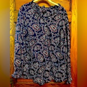 Talbots Blouse Popover Shirt women’s Plus size X Navy Blue paisley print